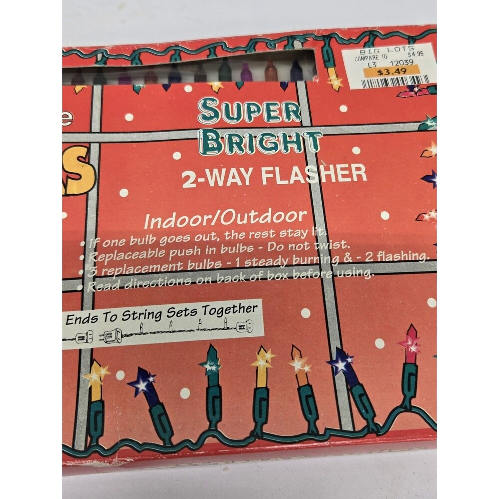 NEW NIB Vintage Holiday Time 100 Super Bright Multi Colored Light In/Out
